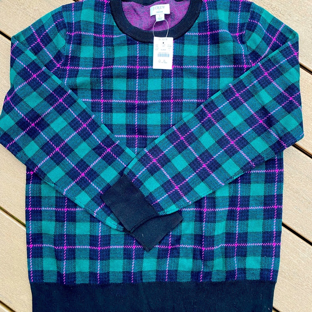 J Crew crew neck plaid sweater